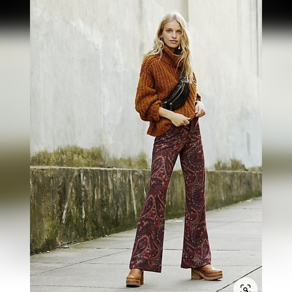 Free People Flare Jacquard Paisley High Rise Pants Size 4 - Picture 16 of 16
